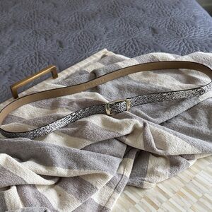 Talbots Black and White Printed Leather Belt with Gold Buckle